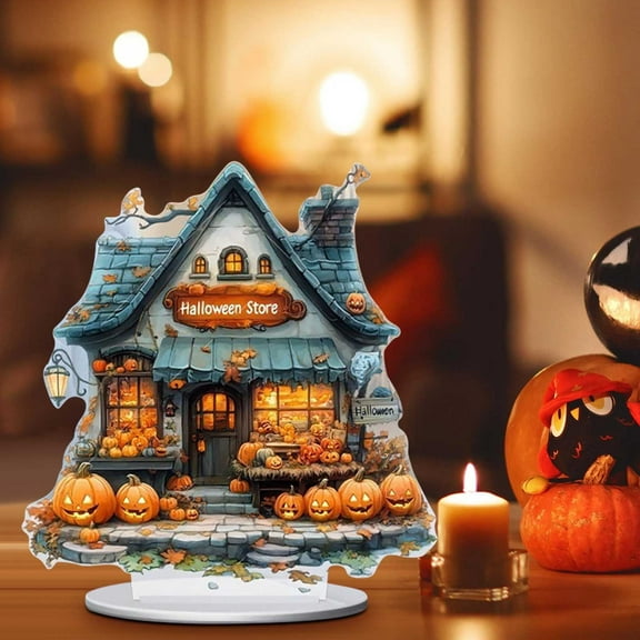HBBKVI Halloween Decorations Halloween Pumpkin Ghost House Decoration 2D Acrylic Bedroom Desktop Gift
