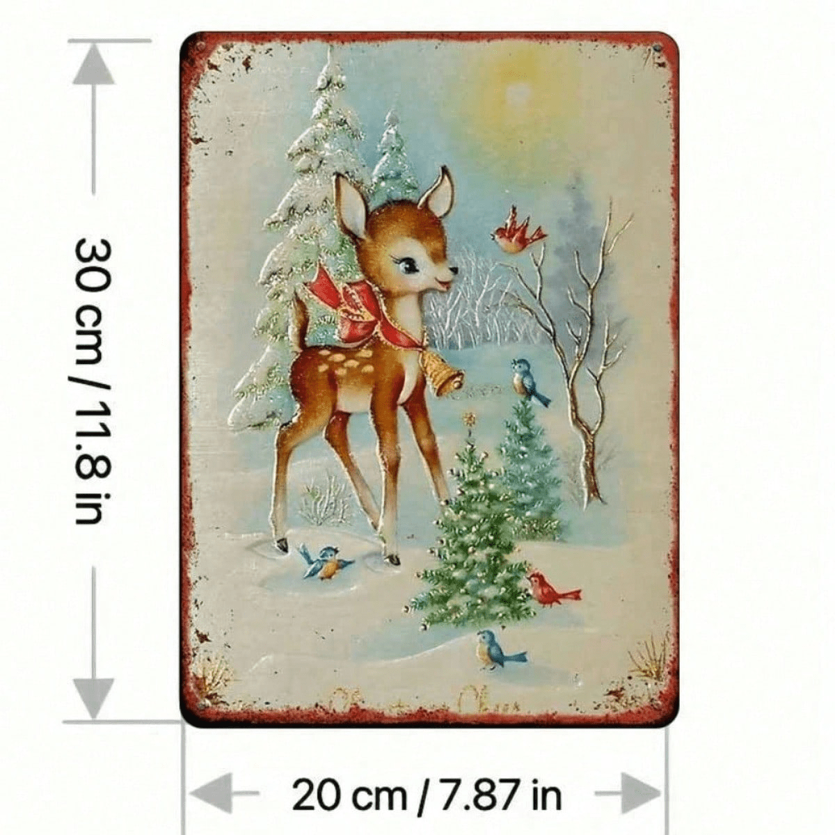 1PC Rustic Iron Metal Wall Sign Winter Reindeer Snowy Woods Pattern No Text Christmas Holiday Home Outdoor Wall Art Decor Ornament