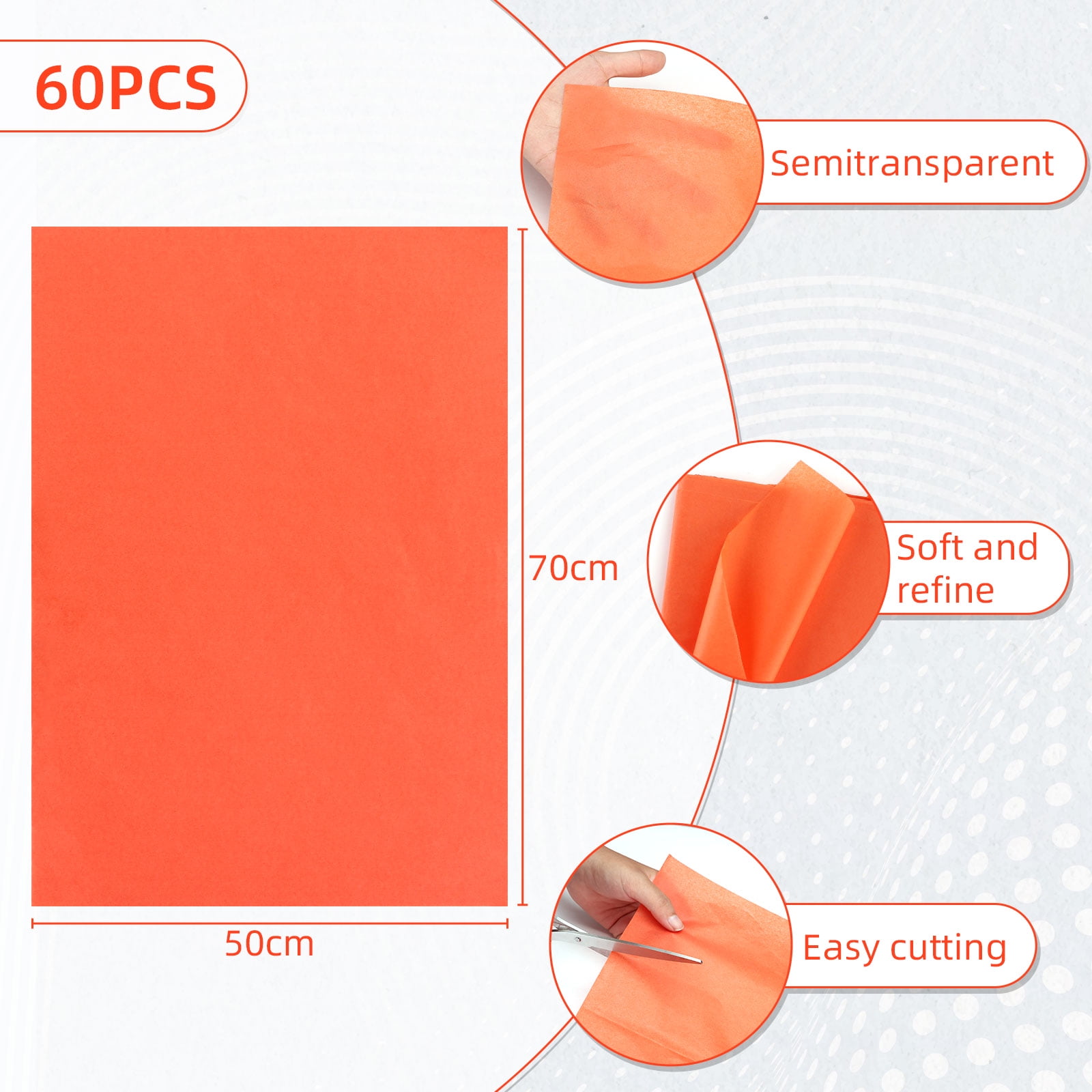 Naler 60 Sheets 19.7"X27.6" Orange Tissue Paper for Gift Bags,Halloween Dec, Autumn Thanksgiving, Arts Craft Party Favor Decoration
