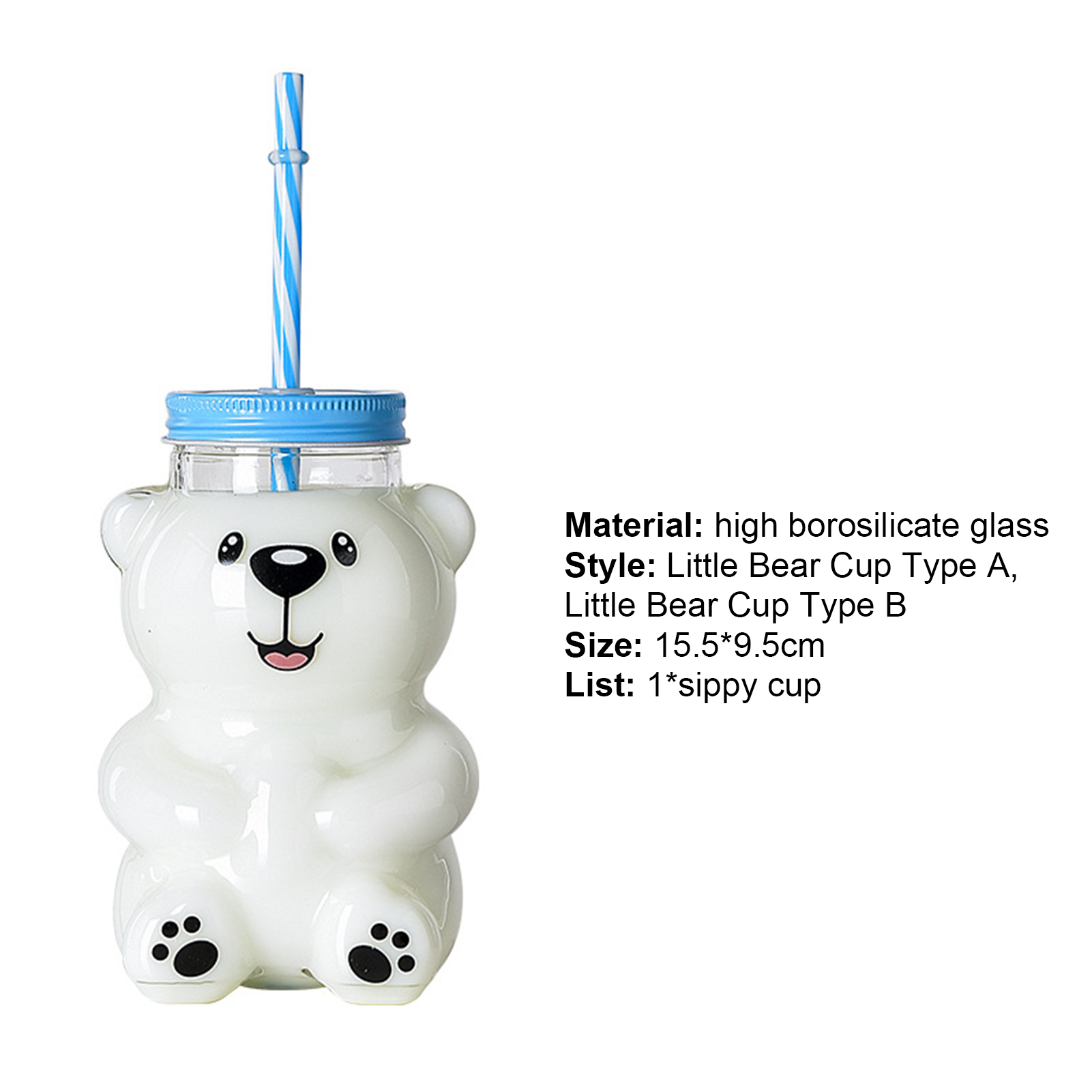 500ml Cartoon Bear Design Straw Water Bottle Glass Cup with Straw Sippy Cup  Milk Water Drinking Cup Drinkware botella de agua