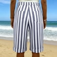 thumbnail image 4 of Garbnen Striped Linen Shorts Women Button Women Bermuda Shorts Summer Beach Vacation Lightweight Color Block Shorts for Women with Pockets Blue M, 4 of 4