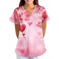 thumbnail image 3 of Valentine Day Nursing Scrubs Womens Short Sleeve Cute V Neck Plus Size Uniforms Love Heart Print Quick Dry Scrub Tops with Pockets Light pink XL, 3 of 5