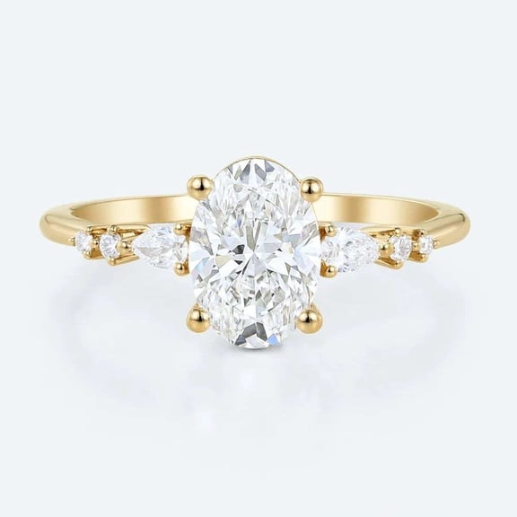 vylahjewellery Oval Cut Engagement Proposal Ring 14K Vermeil Yellow Gold Valentine Day Gift Classic Wedding Ring for Her Art Deco Moissanite Anniversary Gift Ring