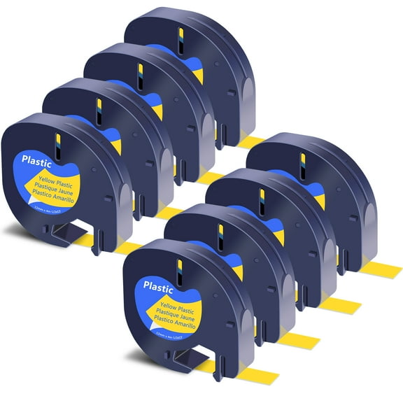 GREENCYCLE 8PK Compatible for DYMO LetraTag Refills 91332 12mm Black on Yellow Plastic Label Maker Tape