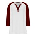 thumbnail image 4 of WMTBSRSW Girls Henley Shirts Raglan 3/4 Sleeve Tops Casual Basic Tees Fall Winter Color Block V Neck Blouse 9 Years, 4 of 6