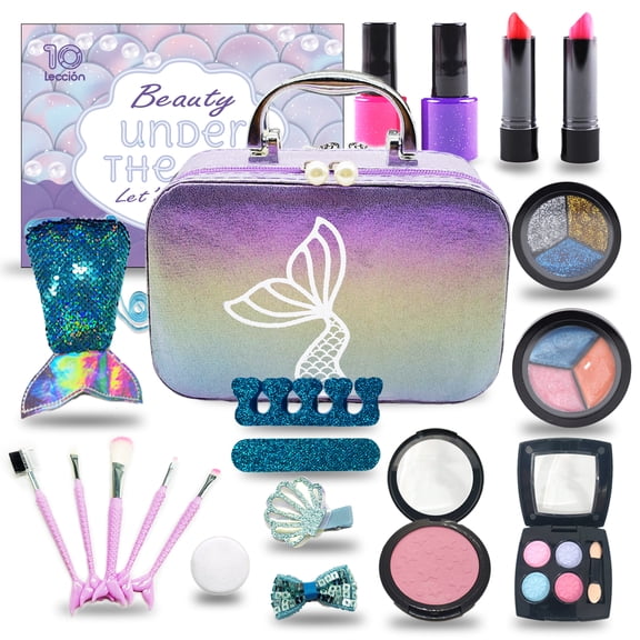 Kids Makeup Kit for Girls, Mermaid Makeup Set Toys, Washable Pretend Play for Girl