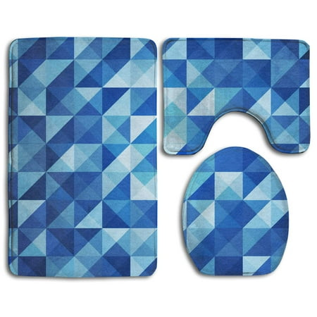 Contour Triangle - GOHAO Blue Triangle 3 Piece Bathroom Rugs Set Bath Rug Contour Mat and Toilet Lid Cover
