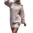 thumbnail image 1 of ZAXARRA Femmes Off Épaule Pull Robe Manches Longues Couleur Unie Robe en Tricot en Vrac Automne Mini Robe, 1 of 8