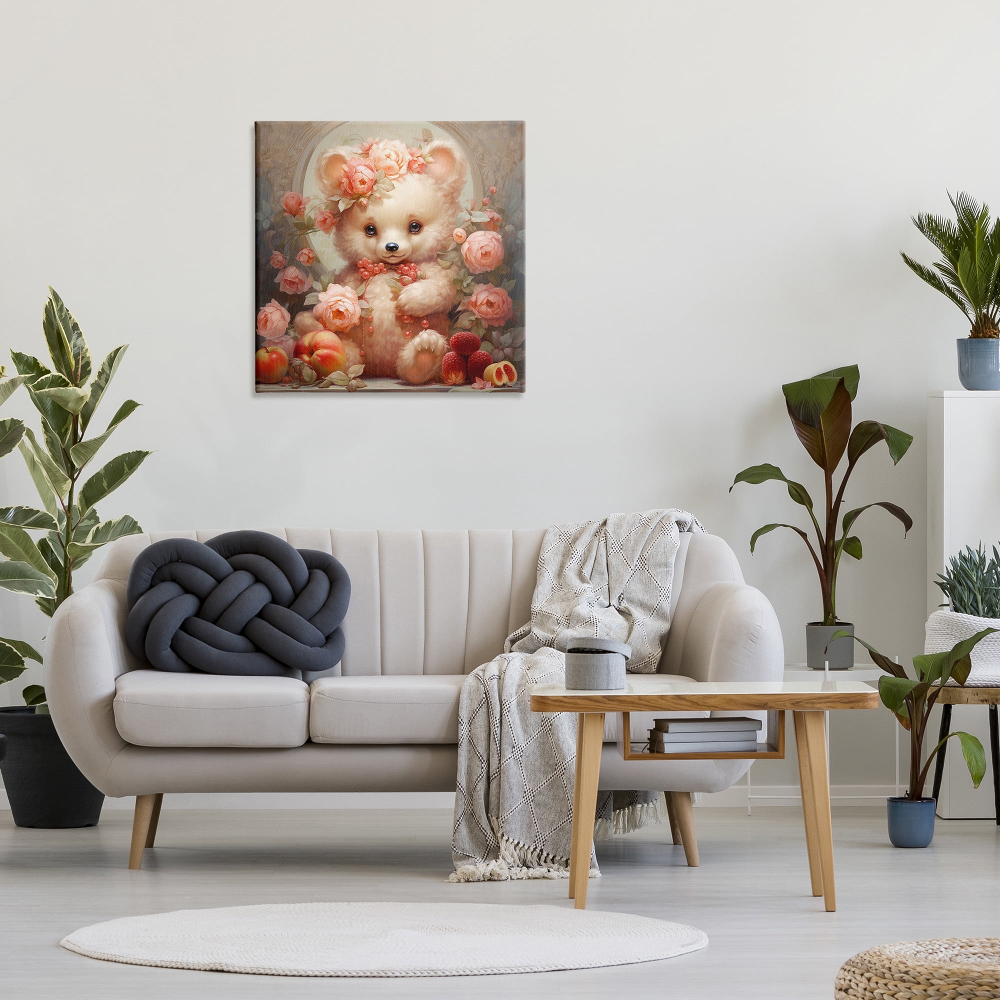 Stupell Industries Bear with Fruits & Flowers Animals & Insects Painting Gallery Wrapped Canvas Art Print Wall Art, 30 x 30