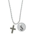 thumbnail image 1 of Delight Jewelry Stainless Steel 5/8" Cross - Silvertone Script Initial Disc - S - Charm Necklace, 20"+3", 1 of 4