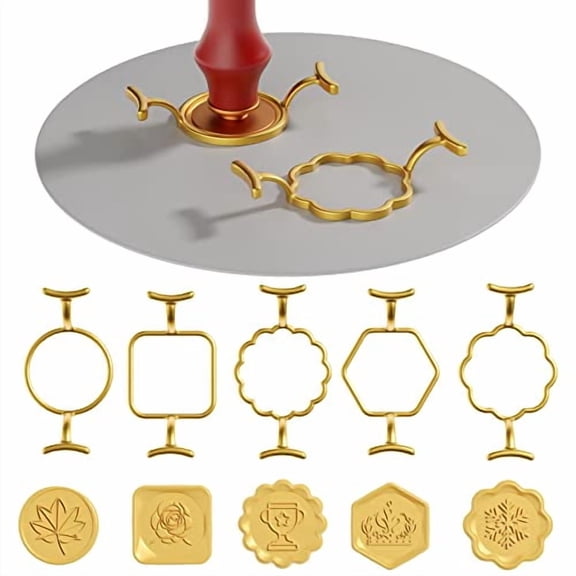 5PCS Metal Wax Seal Molds for 1 Inch , Rings Set With 1PC Silicone Mat, Sealing Kit