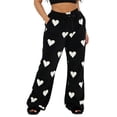 thumbnail image 2 of Pantalones de mujer para el Día de San Valentín, con estampado romántico de corazones, cintura elástica con cordón ajustable, pernera ancha y corte holgado, estilo casual para uso diario., 2 of 7