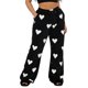 thumbnail image 2 of Pantalones de mujer para el Día de San Valentín, con estampado romántico de corazones, cintura elástica con cordón ajustable, pernera ancha y corte holgado, estilo casual para uso diario., 2 of 7