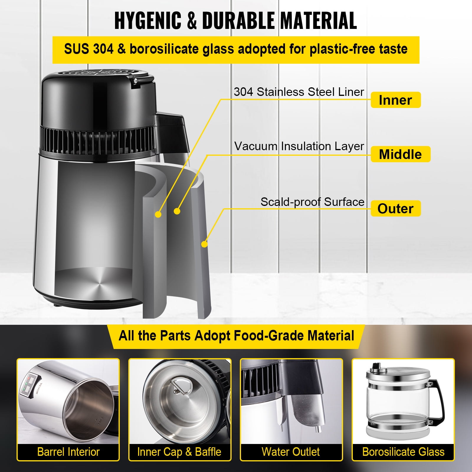 NSKI 4L Portable Electric Pure Water Distiller 750W Water Distilled Machine  Home Medical Use Water Filter