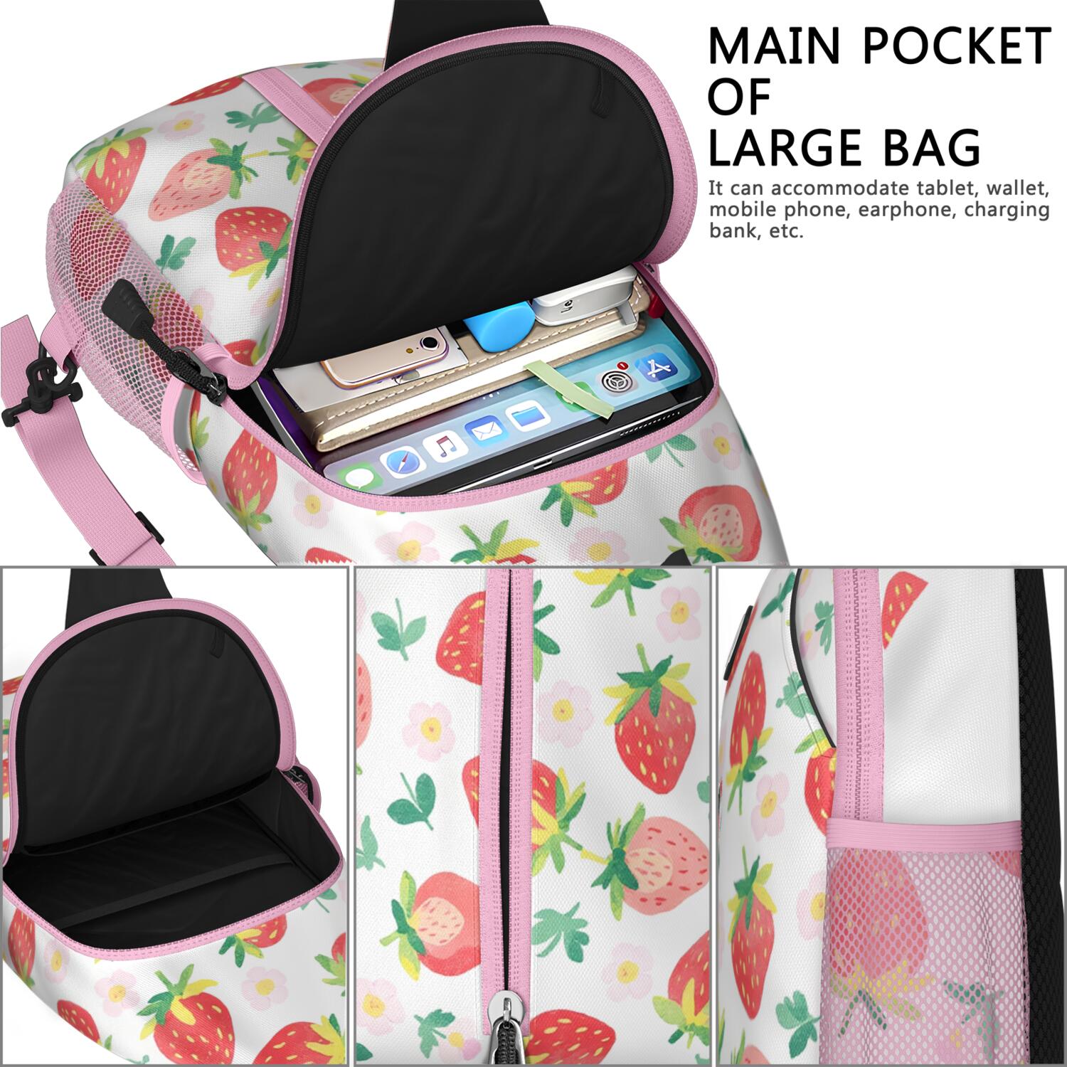 Travel Sling Bag Strawberry Fruit Travel Sling Bag Travel Bag Hiking Bag for Men Women