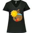 thumbnail image 3 of Inktastic Cute Turkey, Brown Turkey, Turkey with Sunflower Women's Plus Size V-Neck T-Shirt, 3 of 5