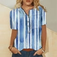 thumbnail image 2 of USSUMA Summer Tops for Women Trendy V Neck Short Sleeve Dressy Shirts Blouses Cute Basic Button Up Women's Tops Summer 2022 Striped Color Block Casual Tshirts Tunic Plus, 2 of 4