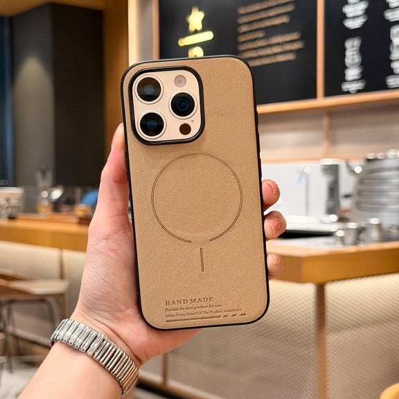 Shockproof Case For iPhone 14 Pro with Magnetic, Compatible with MagSafe, Twill Carbon Fiber Texture Protective Cover, Anti-Drop Rugged Slim Case Wireless Charging Women Men,Khaki