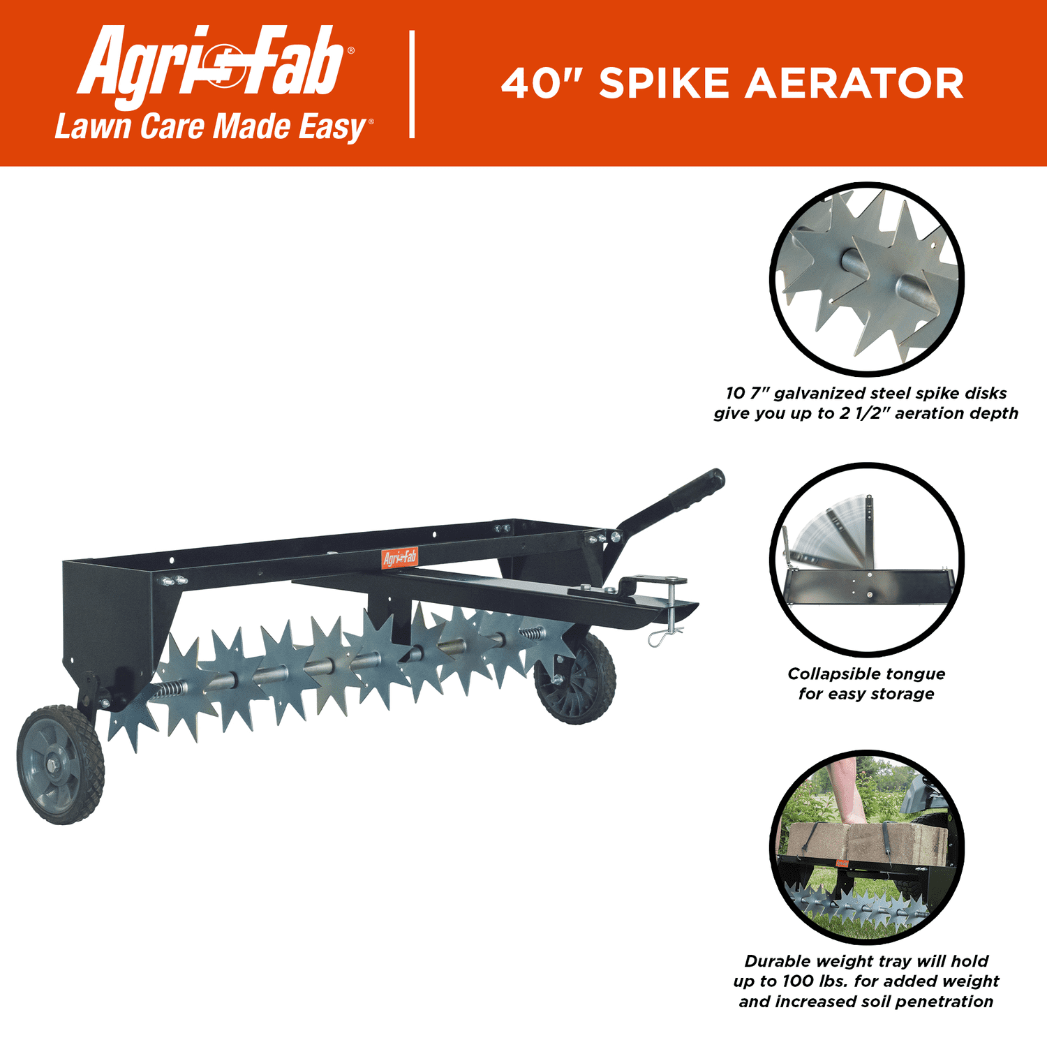 Agri-Fab 40" Spike Aerator Tow Behind Lawn Groomer Model #45-0544