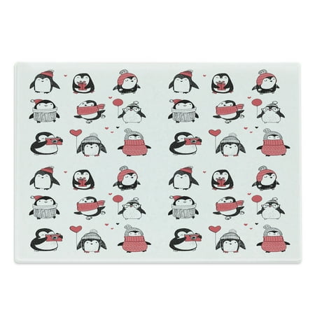 

Winter Cutting Board Penguins Hand Drawn Merry Christmas Greetings Decorative Tempered Glass Cutting and Serving Board Large Size Dark Coral White Black by Ambesonne