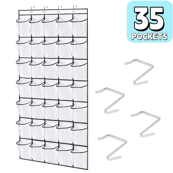 Shoe Organizer Over The Door 35 Pocket - Extra Large Capacity,Sturdy Oxford Fabric Hanging Shoe Storage,White