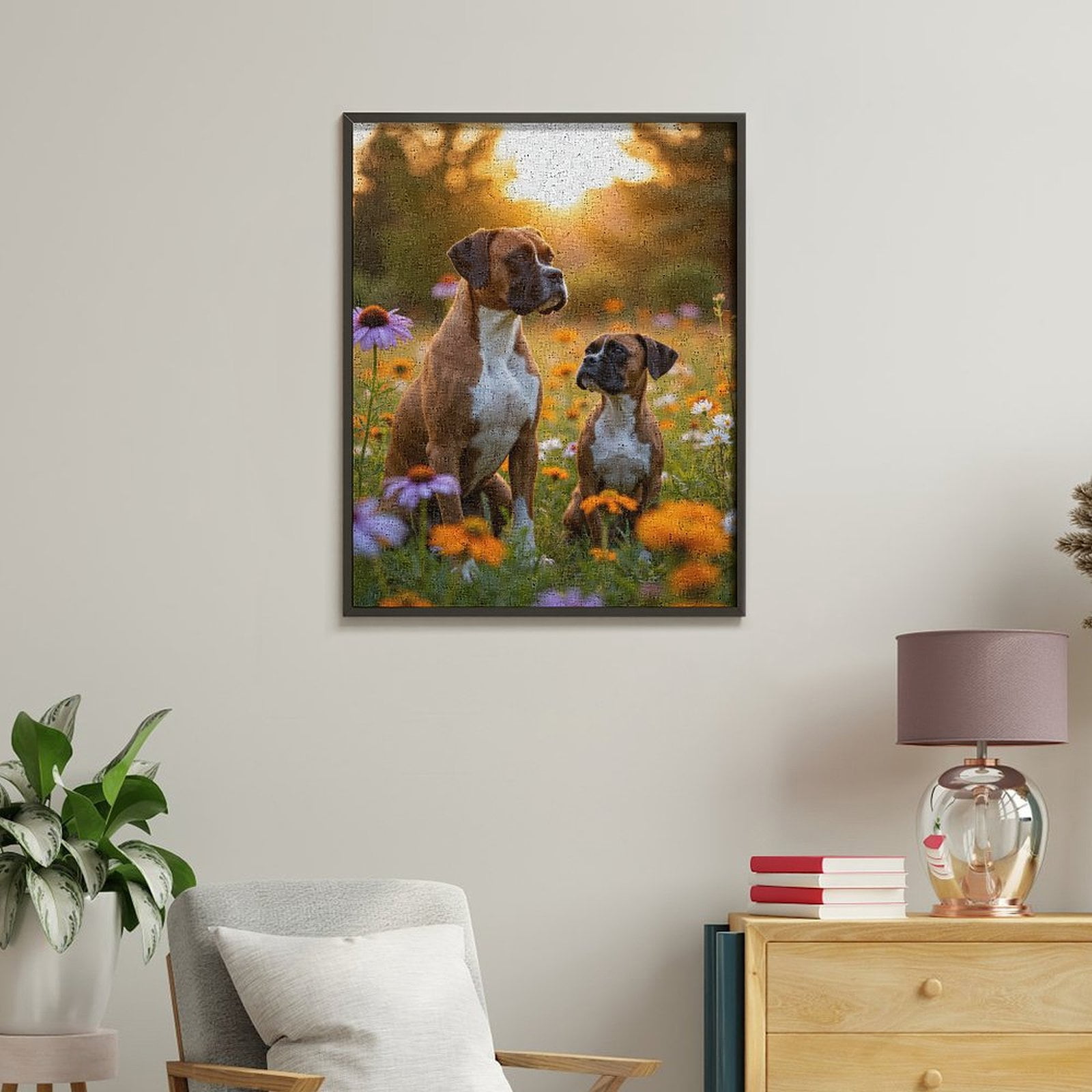 Paint By Numbers Kit for Adults Beginner - DIY Boxer Dogs In Flower Field Sunset Canvas Painting Kits for Adults, Frameless Paint By Number for Adults for Home Wall Decor 16x20 Inch