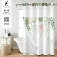 thumbnail image 6 of MIZHONA Green Shower Curtain with Snap in Liner,Pink and Green Leaves No Hook Fabric Bathroom Curtain,71"× 86", 6 of 6
