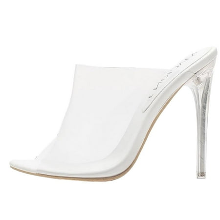 Stiletto Heel Slingback Pumps - 213-84 Lucite Clear PVC Mules Slip On Open Toe Stiletto Heel Pumps White