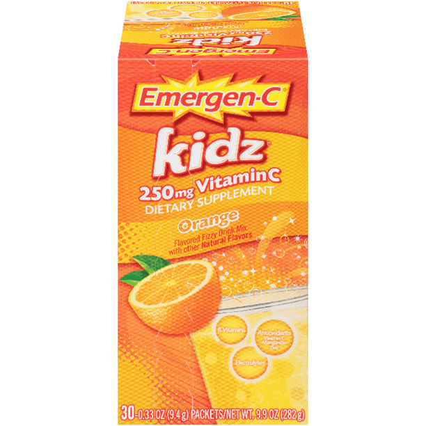 Emergenc kidz (30 count, Orange) dietary supplement fizzy drink mix with 250mg vitamin c, 0.33