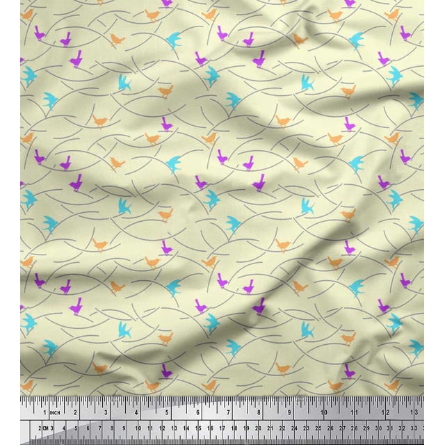 Soimoi Rayon Crepe Fabric Bird Artistic Printed Craft Fabric by The Yard 46 Inch Wide