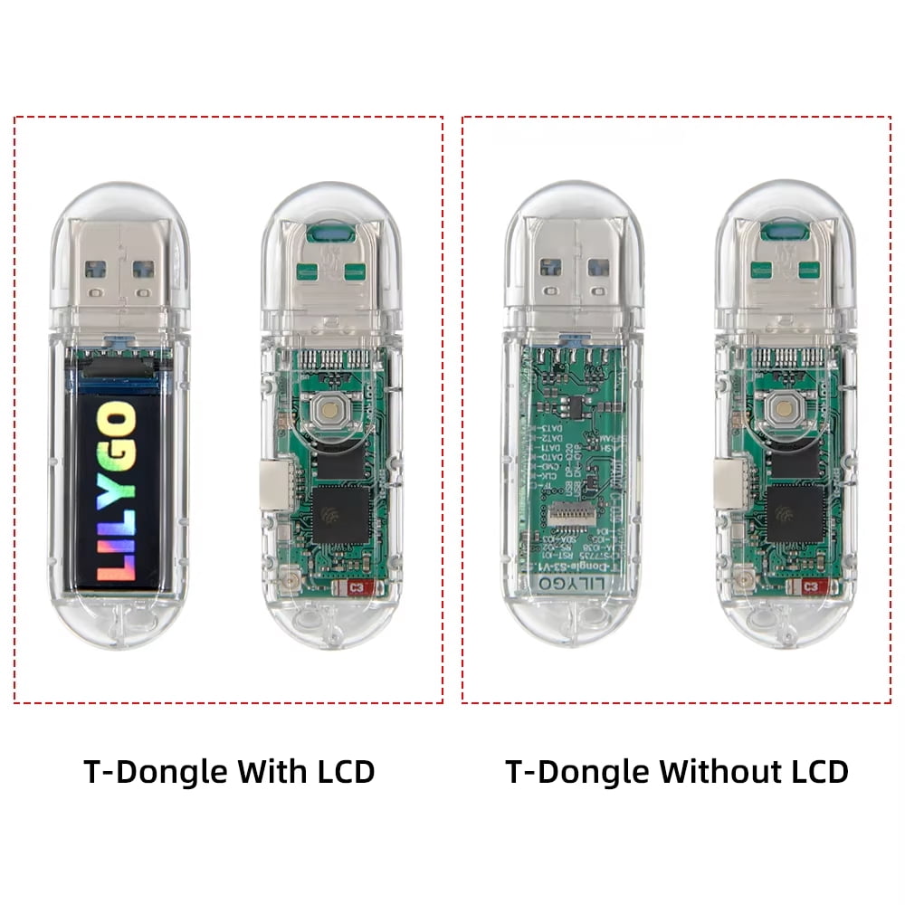 LILYGO T-Dongle-S3 ESP32-S3 Development Board with Screen Dongle 0.96" ST7735 LCD – WiFi, Bluetooth 5.0, MicroPython, 16MB Flash, TF Card Slot
