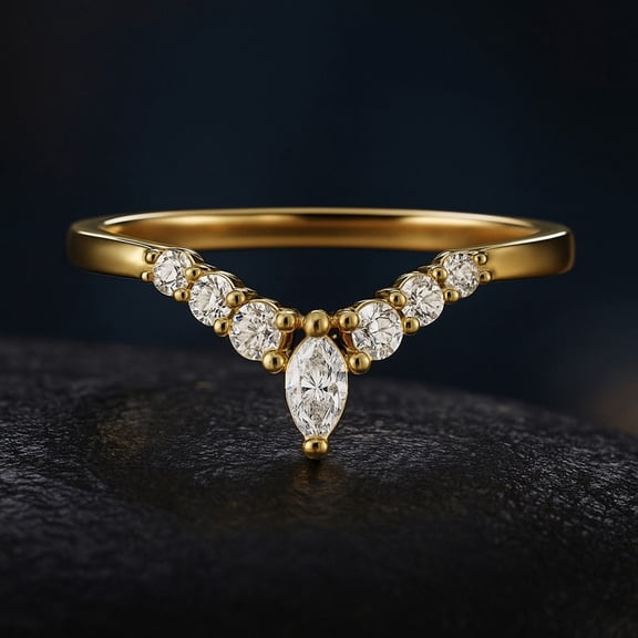 KANISHKAGEMS&JEWELS Moissanite Bridal Wedding Band Curved Proposal Band Yellow Gold Plated Prong Set Ring Anniversary Gift For Her