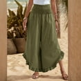 thumbnail image 6 of RPVATI Womens Black Linen Pants Casual Fashion 2025 Smocked Ruffle Hem High Waisted Palazzo Pants Summer Boho Flowy Wide Leg Beach Boho Vacation Pants with Pockets Army Green S, 6 of 8