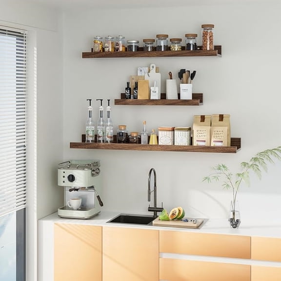 Picture Ledge Shelf,48 inch Long Floating Shelves for Wall Set of 2,Picture Shelf with Lip for Wall Decor,Living Room,Bedroom,Bookshelf,Nursery,Perfume,Walnut Color