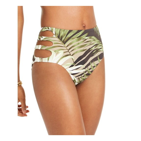 BAR III Women's Green Tropical Print Stretch Lined Moderate Coverage Cutout Jungle Moon High Waisted Swimsuit Bottom XS
