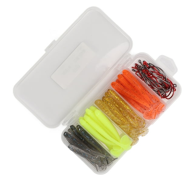 Juego de señuelos de pesca con anzuelos, 60 piezas/caja, señuelos blandos de PVC para pesca, señuelos blandos para pesca diseñados para profesionales