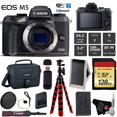 thumbnail image 1 of Canon EOS M5 Mirrorless Digital Camera (Black, Body Only) + 128GB Class 10 Memory Card + Canon Camera Case + Flexible Tripod + Memory Card Wallet + Cap Keeper + Card Reader - Intl Model Canon 128GB - Basic Kit - AF7CNM5BBODYKB4, 1 of 6