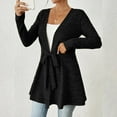 thumbnail image 4 of Womens Long Sleeve Cardigans Lightweight Fleece Tie Front Tunic Tops Comfy Fall Casual Outwear Cardigan Black, M, 4 of 7