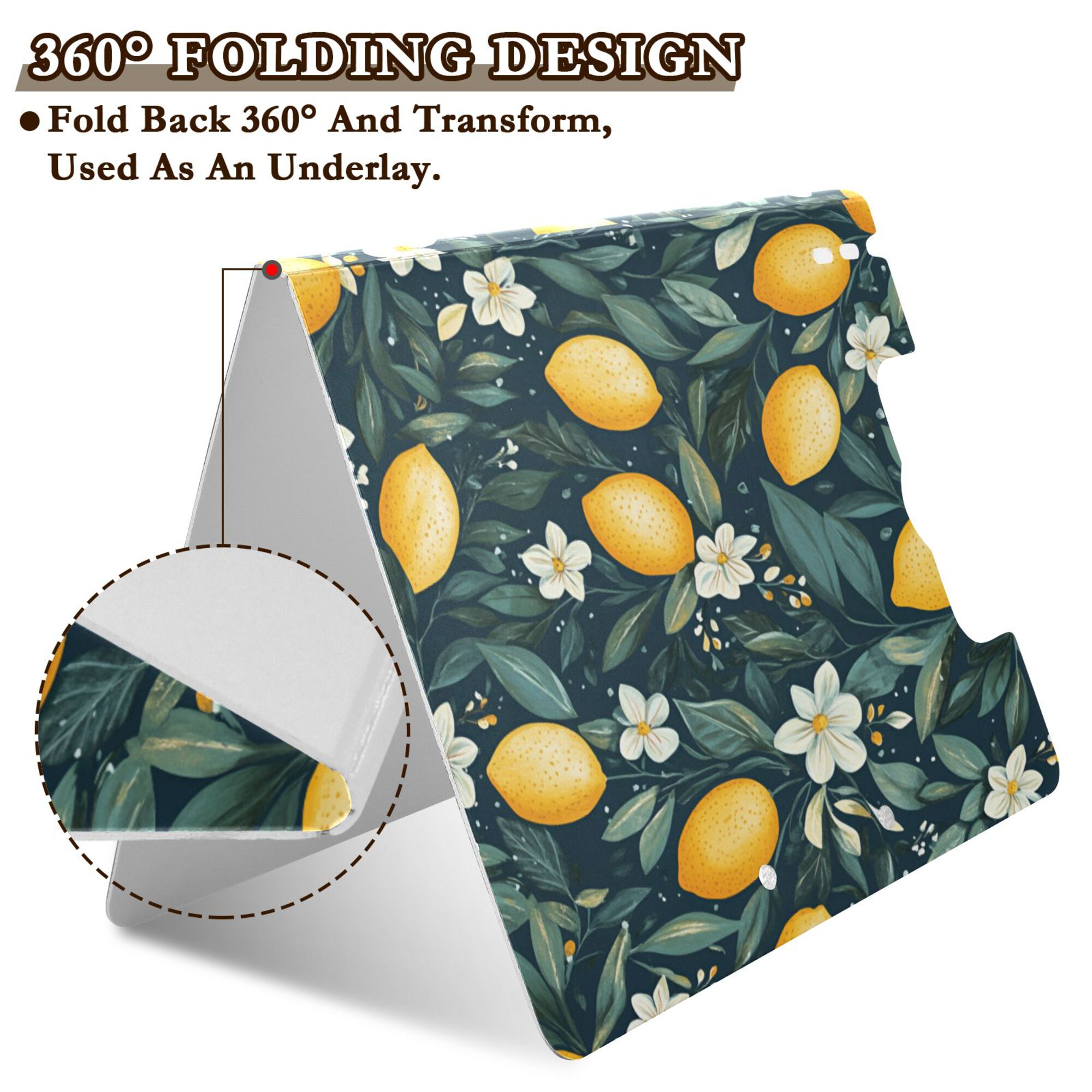 FORMRS A4 Clipboard Folder with Pen Holder Horizontal Foldable School Office Binder, Blue Floral Lemons