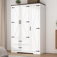 thumbnail image 6 of ChVans 70" Farmhouse Armoire Wardrobe Closet with Doors and Drawers, 3 Barn Doors Wardrobe Armoire with Hanging Rods and Multi-Layer Shelves for Bedroom, White-70", 6 of 9