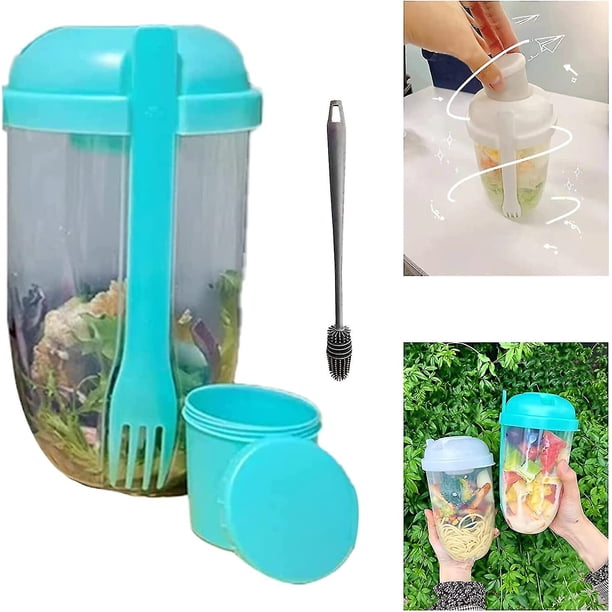 Ensaladera Keep Fit con tenedor y soporte para aderezo, vasos para ensaladas frescas y saludables, recipiente portátil para ensaladas, antigoteo