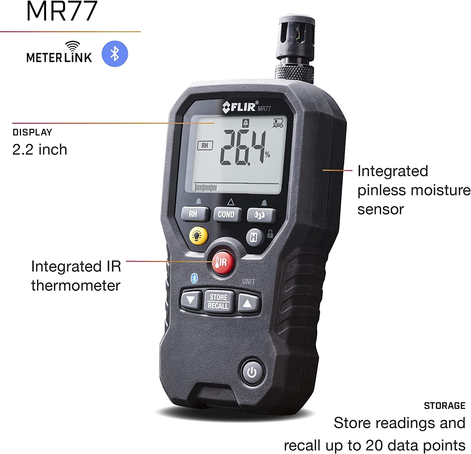 Flir Pinless Moisture Meter + Ir Thermometer And Meterlink