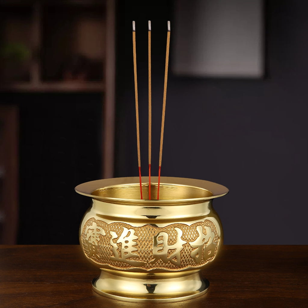Antiqued Brass Incenses Burners Holder Offering Bowl Chinese Buddhas Censers