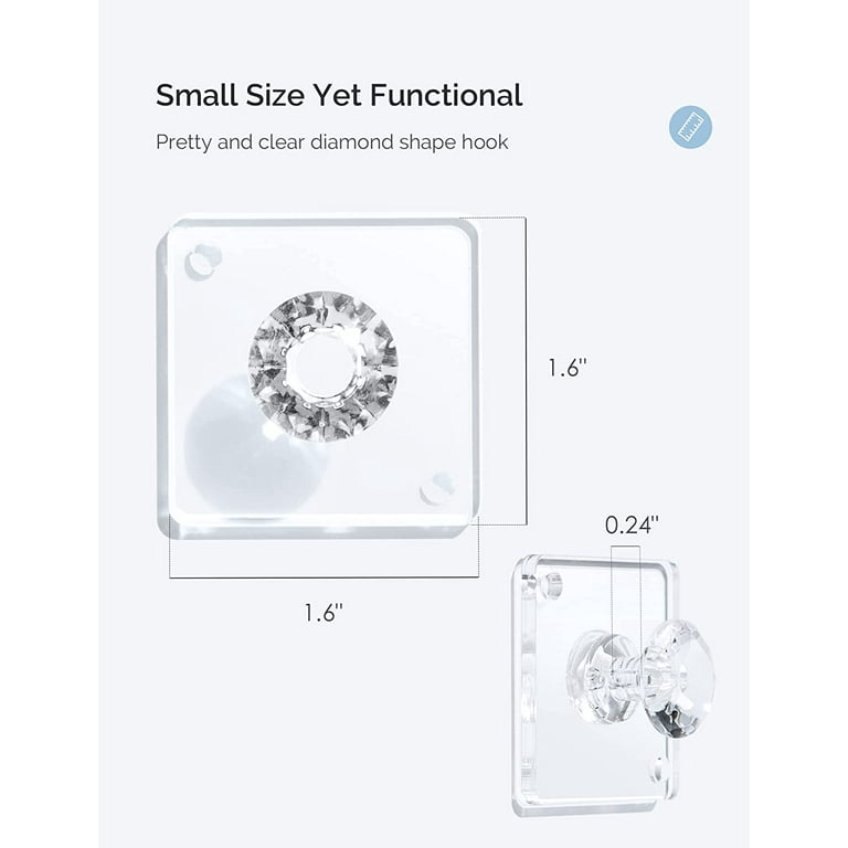 12 Pack Acrylic Diamond Wall Hooks Versatile Invisible Adhesive Hooks for Hanging Small Size Clear Hanging Hooks No Damage Wall Hangers Easy