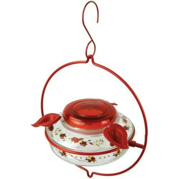 Nature's Way Crimson Corsage Decorative Glass Top-Fill Hummingbird Feeder 13 oz, Red
