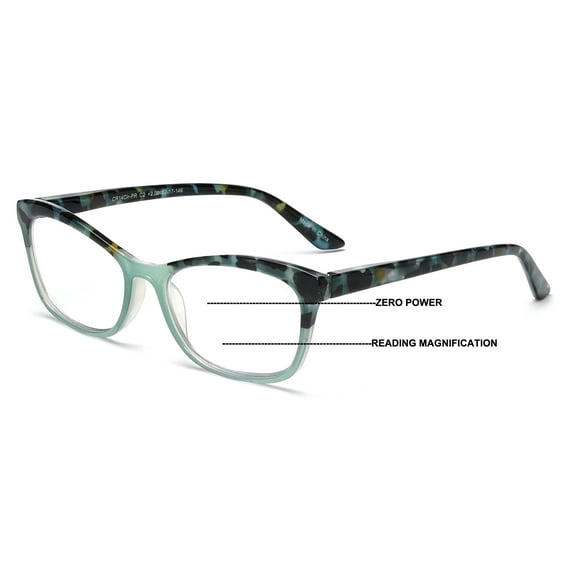 Women Cateye Progressive Reading Glasses - No Line or Bubble - Zero Power on Top Reader CR14 2.00