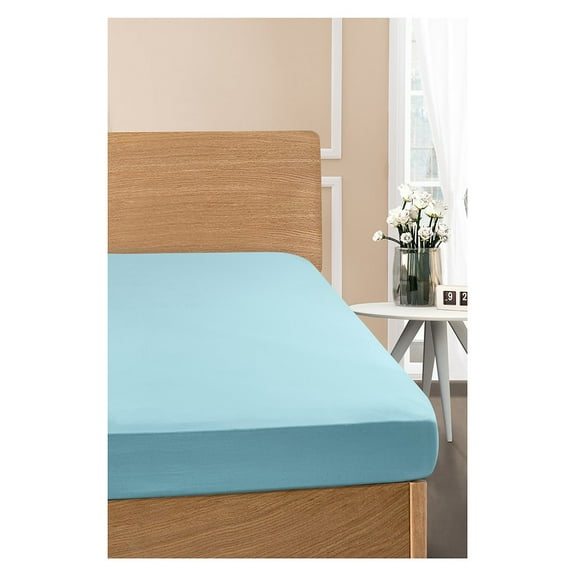 King Size Aqua Blue Plain Adult Fitted Sheet 100% Cotton 1-Piece by Rosyn Home