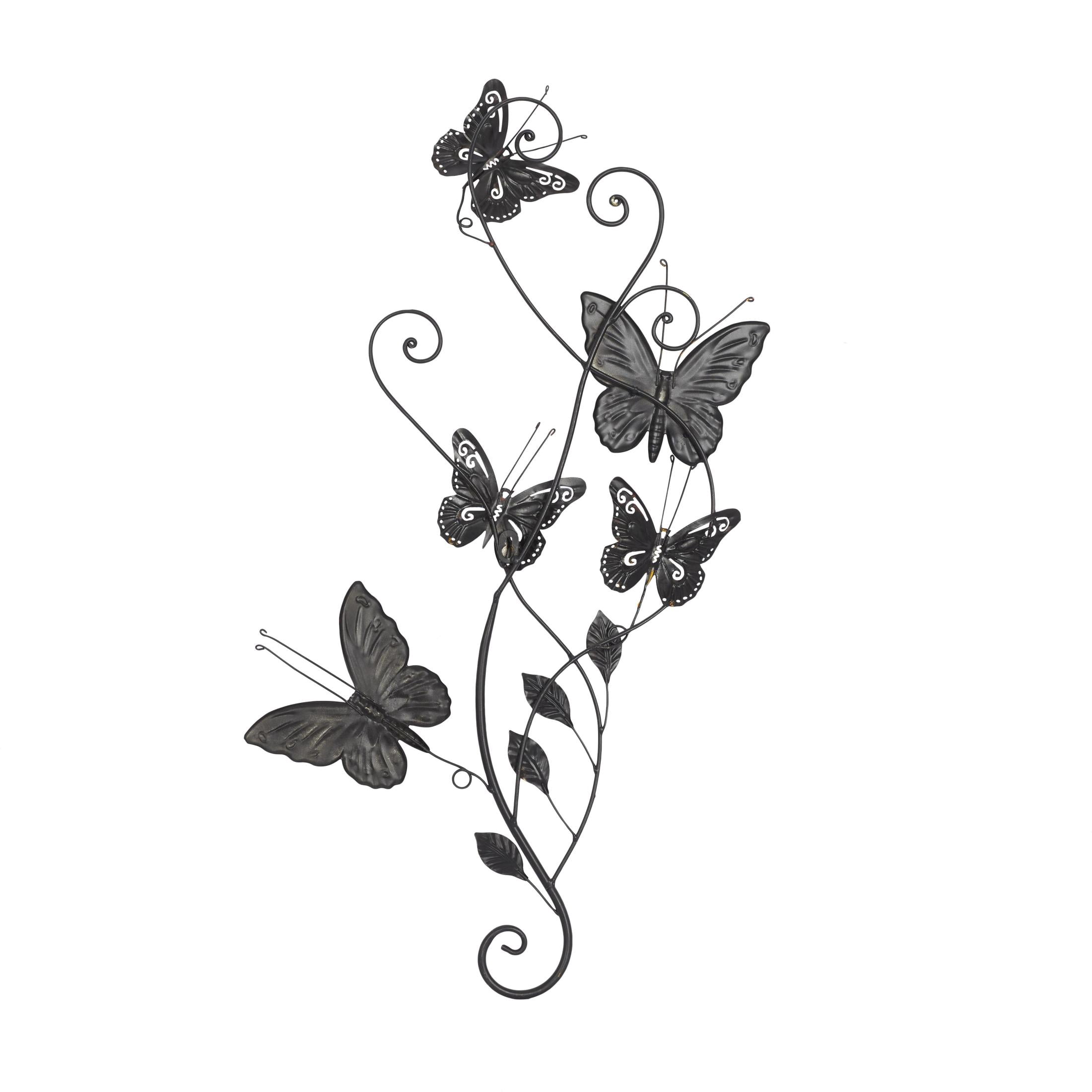 DecMode Multi Colored Metal Indoor Outdoor Butterfly Wall Decor with Scroll Details