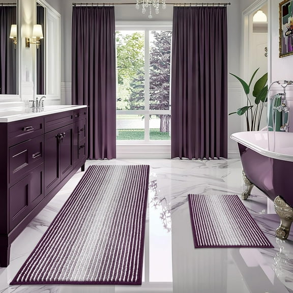 GUCADS-Bathroom Rugs and Mats Sets, 2 Piece Thick Absorbent Chenille Bath Mat Rug Set Non Slip, Soft Shaggy Bath Room Floor Mats for Bathroom, Machine Washable (Mauve Wine, 24" x 70" Plus 20" x 32")