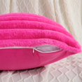thumbnail image 3 of SURJDE Hot Pink Striped Decorative Throw Pillow Covers 16x16 Inch Set of 2,Square Fall Decorations Couch Pillow Case,Soft Cozy Faux Rabbit & Velvet Back,Modern Home Decor for Bed, 3 of 6